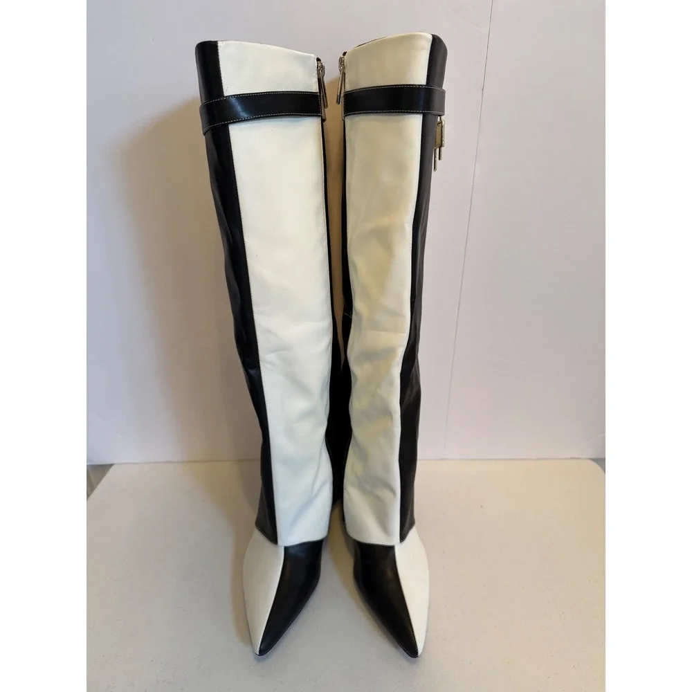 Cape Robbin Shark Padlock Black White Colorblock Knee High Boots Pointed Toe 10